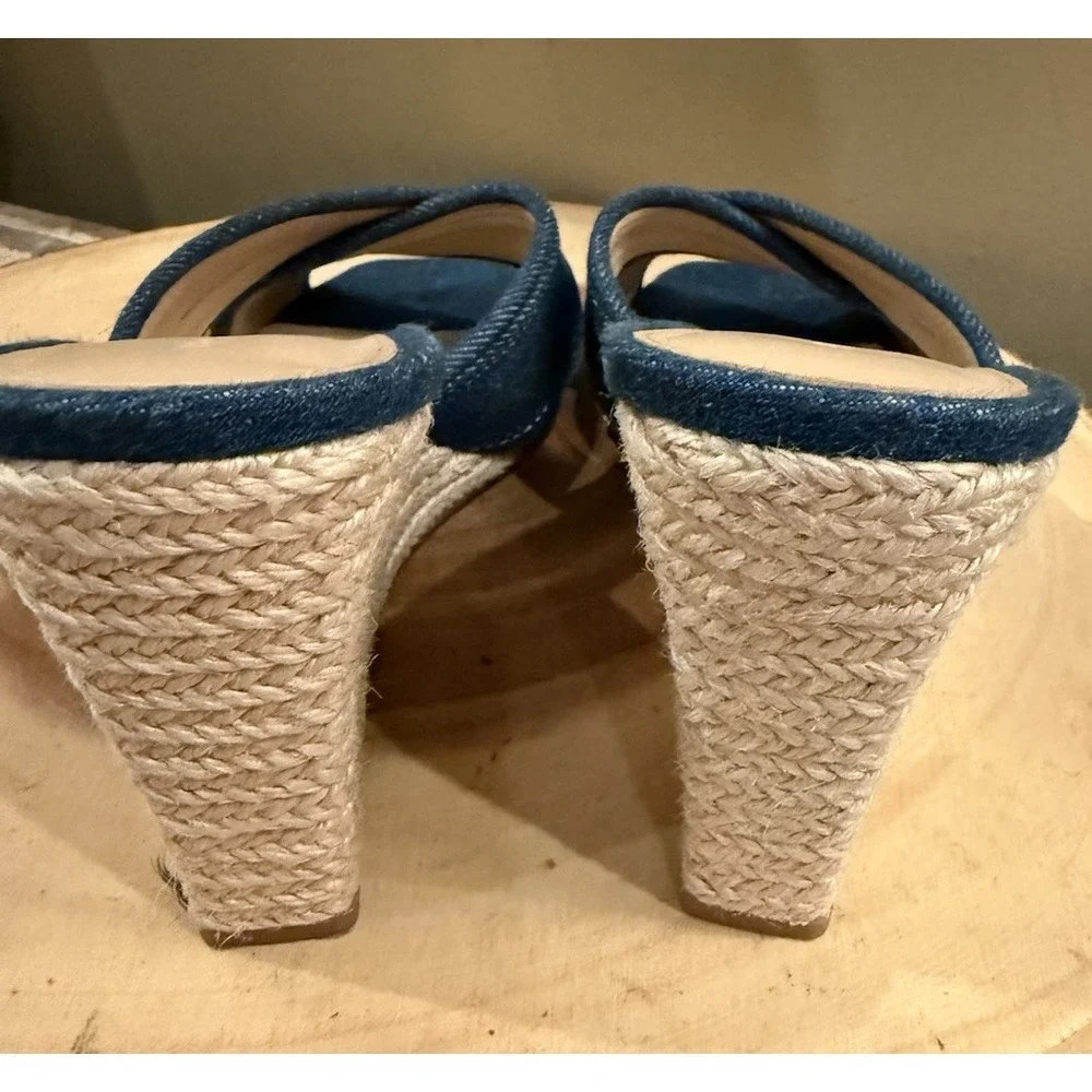 Veronica Beard Edna‎ Denim Wedge Espadrille Open Toe Sandals Size 7.5 New 395$